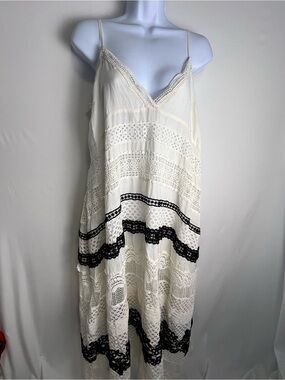 Anthropologie Winter White & Black Cotton & Crocheted lace sundress